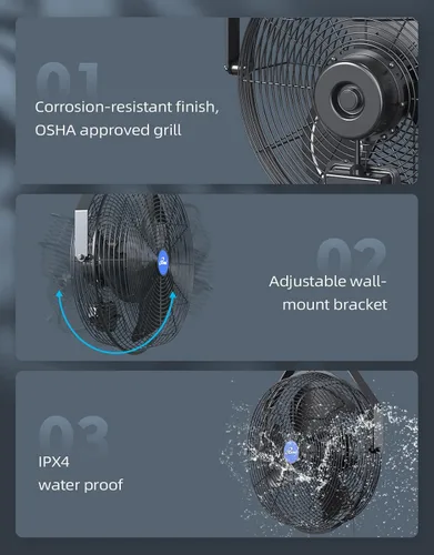Vista 4 de iLiving - Ventilador de pared de velocidad variable de 14 pulgadas, para interiores y exteriores, resistente a la intemperie, de grado industrial