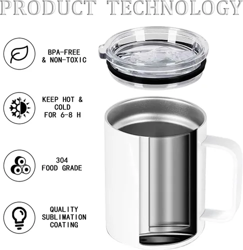 Vista 3 de Taza de café de acero inoxidable aislada por sublimación de 12 onzas con tapa, paquete de 1 unidad, taza de café de viaje al vacío de doble pared