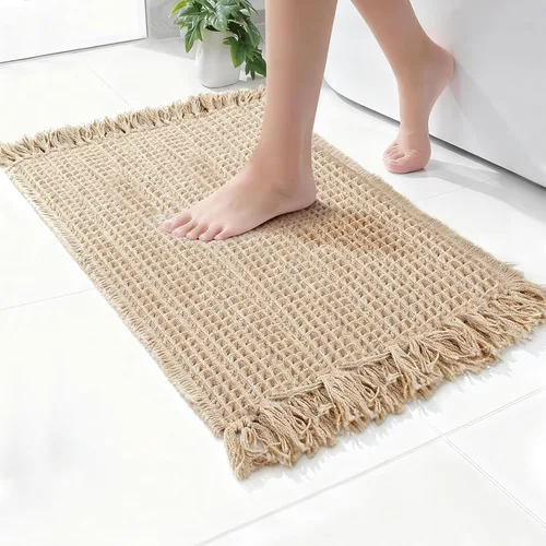 Vista 9 de Tapete de baño con borlas, tapete de baño con borlas, tapete de baño antideslizante para suelo de baño, tapete de baño bohemio ultra suave, tapete