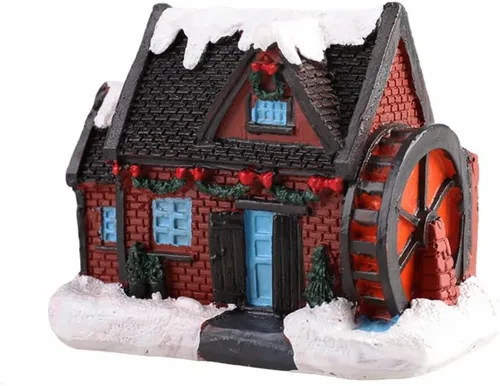 Vista 7 de Ochine Casa con luz de pueblo navideño, decoración navideña con luz LED, material de resina, edificios coleccionables de vacaciones