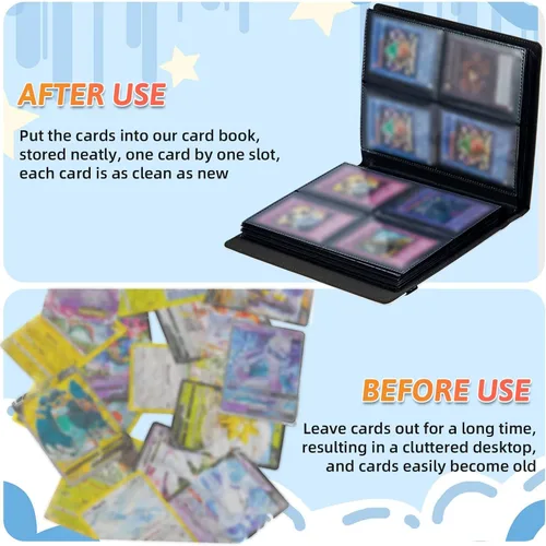 Vista 7 de Carpeta para tarjetas coleccionables de 4 bolsillos, 160 tarjetas, libro con banda elástica que se adapta a la mayoría de tarjetas