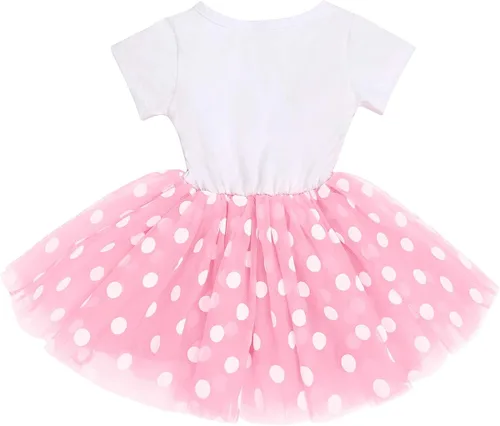 Vista 2 de Traje de bebé para niñas del primer segundo cumpleaños vestido de mariquita de ratón diadema con lunares y falda tutú con una sesión de fotos