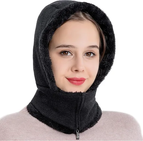 Vista 2 de QUEBEAR Pasamontañas para hombre y mujer con capucha de forro polar para ciclismo esquí máscara de invierno