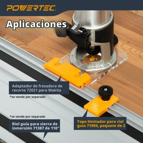 Vista 2 de POWERTEC 71994 Topes de riel guía para sierra de carril (2 unidades) - Compatible con rieles guía Festool, Makita, Milwaukee, Kreg y POWERTEC