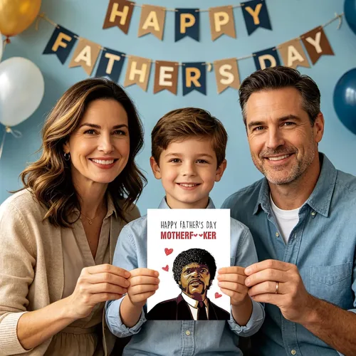 Vista 5 de OJsensai Naughty Samuel L Jackson - Tarjeta para el día del padre, regalo de ficción de Pupl para amigo, regalo humorístico del día del padre