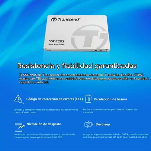 Vista 6 de Unidad de estado sólido de la marca Transcend, modelo TLC SATA III de 6 GB y 2.5".