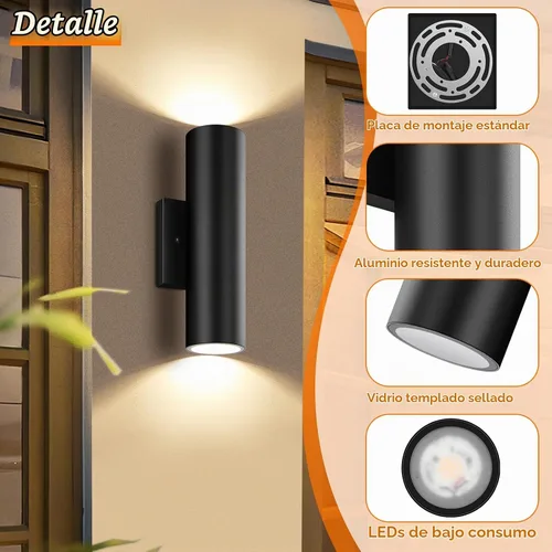Vista 5 de GoBright Luces de pared al aire libre, cilindro integrado 12W LED arriba