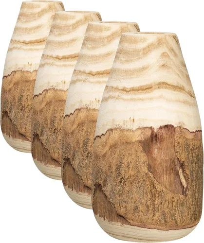Vista 5 de Creative Co-Op Jarrón de madera de paulownia tallada de 13 pulgadas de alto con borde vivo (cada uno variará)