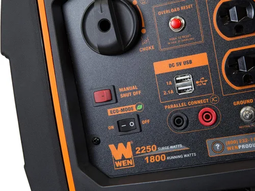 Vista 5 de WEN 56225i Generador inversor portátil de 2250 vatios, funciona con gas, con apagado de combustible, cumple con CARB, negro