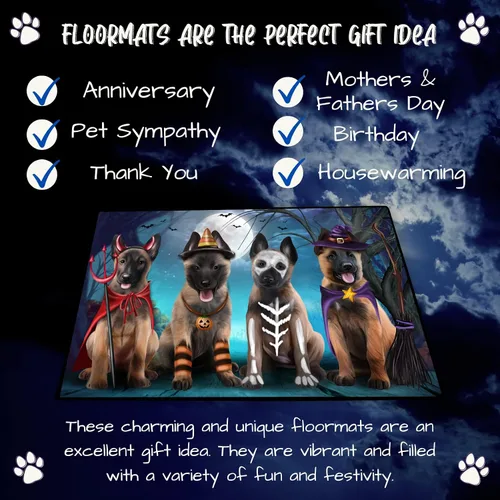 Vista 7 de Doggie of the Day Belgian Malinois Dogs Floor Mat - Halloween Trick or Treat - Best Dog Doormat - Protector Decor - Unique Portrait Art - Premium