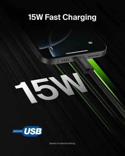 Vista 2 de Belkin Cable USB A a USB C, 3.3 pies, 15 W, cargador tipo C, cable de carga para iPhone, suave, trenzado, flexible para iPhone 17 y 16, Galaxy S25