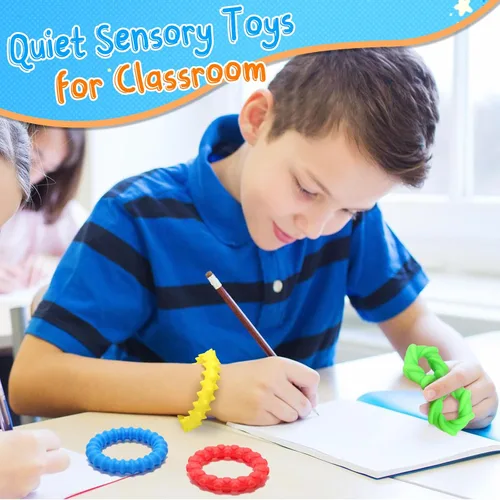 Vista 5 de Pulsera de textura sensorial de juguetes para la ansiedad: paquete de 4 juguetes táctiles elásticos para niños y adultos, artículo silencioso