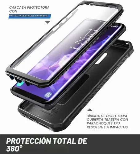 Vista 2 de SUPCASE Funda para Galaxy S9 Plus con protector de pantalla integrado Negro
