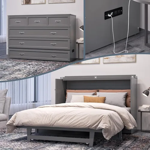 Vista 23 de AFI, Northfield Murphy Bed - Baúl de cama Twin XL con colchón de 6", cajón de almacenamiento y cargador USB integrado, ámbar quemado Amarillo ámbar