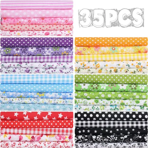 Vista 8 de Macarrie 35 piezas de tela de retazos de tela 100% algodón para coser acolchados, paquetes de cuadrados estampados florales, suministros de costura
