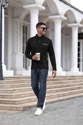 Vista 5 de Polo de algodón clásico de manga larga con botones térmicos y bolsillo para hombre