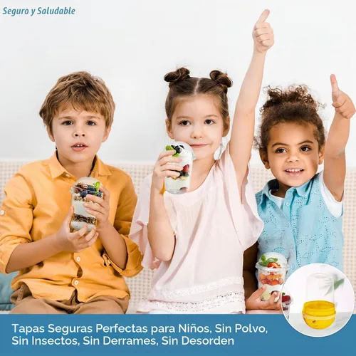 Vista 2 de 50 vasos de plástico desechables, 12 onzas transparentes con tapas, sin agujero