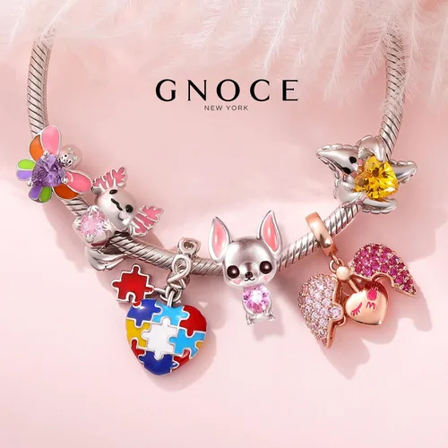 Vista 5 de GNOCE Abalorio de plata de ley con diseño de búho chihuahua, corazón de búho, pulsera o collar para mujeres, niñas, esposa e hija