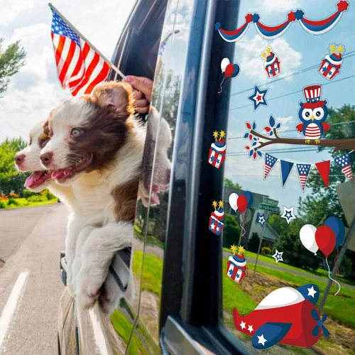 Vista 6 de CCINEE Adhesivo patriótico para ventana del 4 de julio, Día de la Independencia de Estados Unidos para decoración de vehículos del hogar del Día