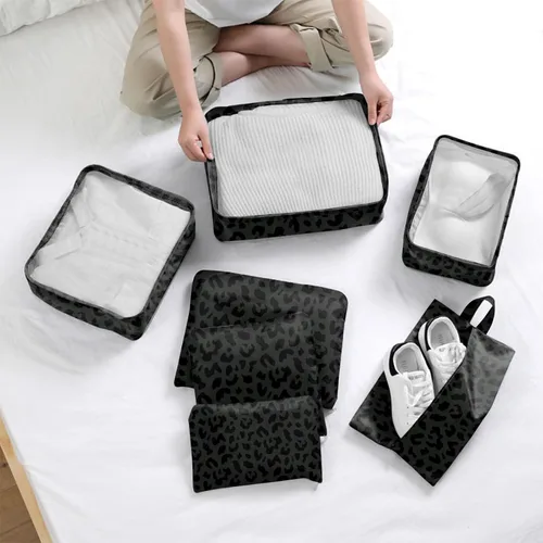 Vista 7 de Juego de 7 cubos de equipaje organizadores de viaje para maleta, accesorios de viaje con bolsa de zapatos para mujeres y niñas, estético lindo