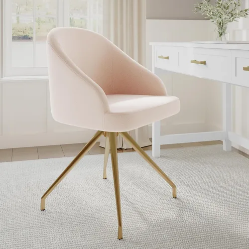 Vista 7 de Martha Stewart Sora Silla de Trabajo Giratoria Fija con Brazos Inclinados para Oficina en Casa en Tela Conch Shell con Marco de Latón Pulido