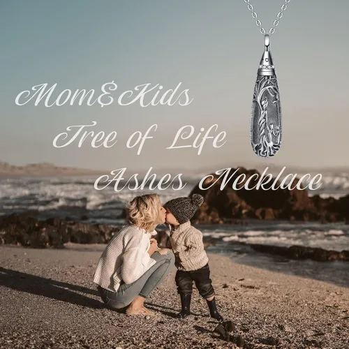 Vista 127 de Collar con colgante de urna de cenizas de cremación y árbol de la vida para mujer, plata de ley US1