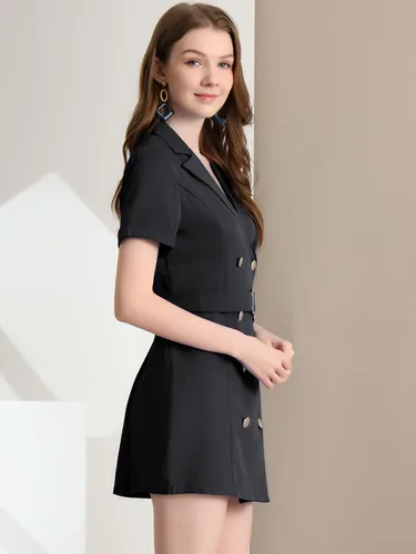 Vista 4 de Allegra K Vestido blazer casual con solapa con muescas y cinturón para mujer