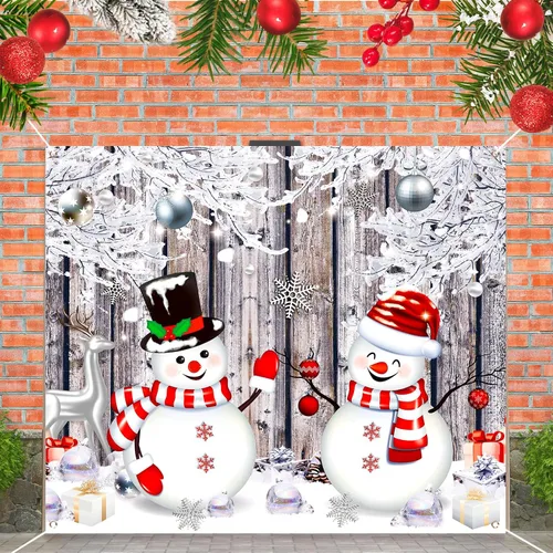 Vista 4 de Qeeenar Pancarta de Muñecos de Nieve para Puerta de Garaje, Decoración de Invierno, Cubierta de Garaje de Vacaciones, Cubierta de Puerta Grande