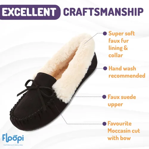 Vista 44 de Floopi Pantuflas para mujer, forro de piel sintética suave con espuma viscoelástica acogedora, pantuflas de casa para mujer con suela antideslizante
