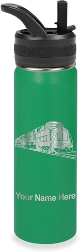 Vista 40 de LaserGram Botella de agua personalizada, tren de carga, acero inoxidable de doble pared aislada al vacío con popote superior, regalo grabado Negro