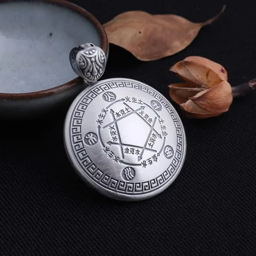Vista 5 de Colgante de cinco elementos de plata de ley 999 china Wu Xing Theory colgante Feng Shui joyería para hombres y mujeres, Metal, No es una piedra