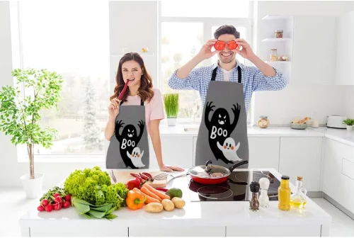 Vista 2 de Delantal de cocina a cuadros verde gris a cuadros delantal babero Fantasma divertido