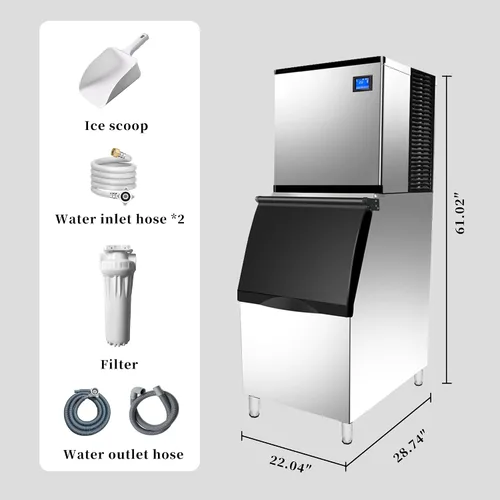 Vista 7 de Máquina comercial para hacer hielo de 350 libras/24 horas, contenedor de almacenamiento de 308 libras, 156 cubos de hielo transparentes en 8-15