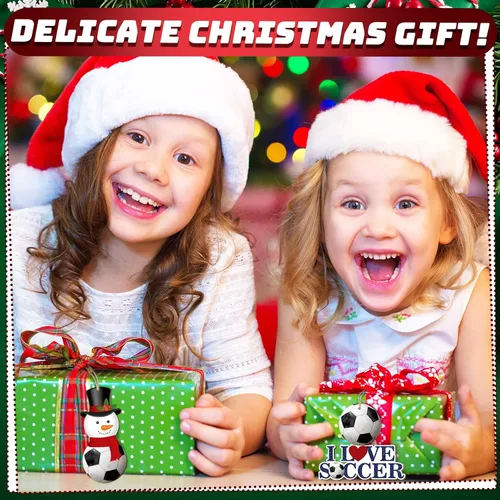 Vista 4 de Karenhi 24 adornos de pelota de fútbol de Navidad, adorno de muñeco de nieve de fútbol, bola de madera, adornos de árbol de Navidad, recortes