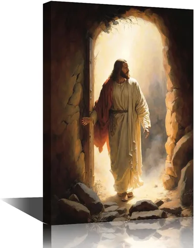 Vista 9 de Lienzo decorativo para pared de sala de estar, impresión retro con luz de esperanza de Jesús, 1 panel, póster de lienzo moderno para dormitorio