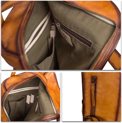 Vista 6 de Bolso bandolera de cuero genuino para hombres y mujeres vintage grande mochila bandolera bandolera bandolera bolsa de pecho para iPad