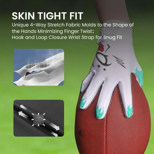 Vista 5 de Guantes de Fútbol Americano para Jóvenes y Adultos Pro 3.0 Mejorados Palma Ultra Adherente Receptores Silicona Flexible Alto Agarre Guantes