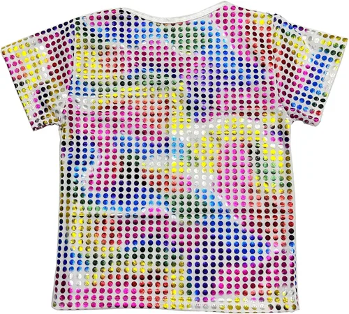Vista 4 de Camiseta brillante de manga corta para niños y niñas, estilo hip hop, jazz, danza, festival, fiesta, blusa suelta