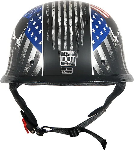 Vista 5 de 1Storm Casco de media cara para motocicleta, estilo alemán abierto, aprobado por DOT: HKY602 Flag Skull Bandera de calavera