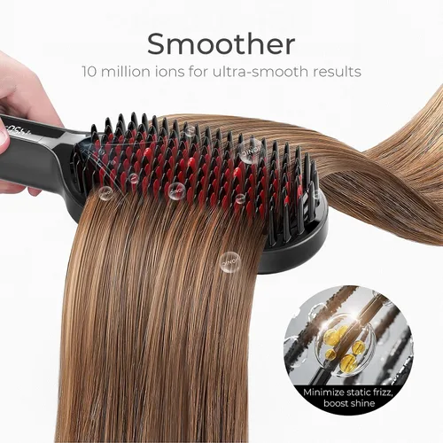 Vista 5 de TYMO Cepillo alisador de cabello – Cepillo alisador iónico Plus mejorado con cerdas densas, 16 temperaturas, doble voltaje Peine caliente