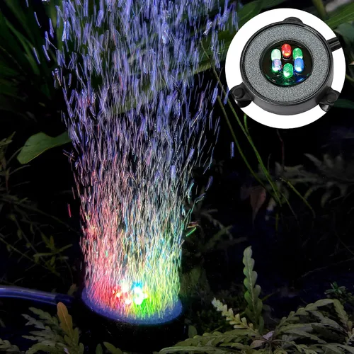 Vista 2 de NICREW Disco de Piedra de Aire LED Multicolor para Acuario, Burbujeador Redondo para Tanque de Peces con LED que Cambian de Color Automáticamente