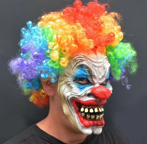 Vista 2 de Acid Tactical Máscara de payaso de Halloween aterradora con pelo, fiesta de disfraces, cosplay, payaso de pelo arcoíris