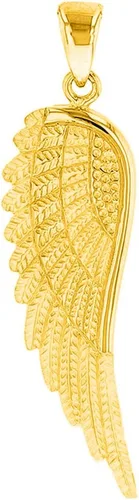 Vista 2 de Collar con colgante de ala de ángel con textura de oro amarillo de 14 quilates