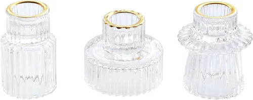 Vista 11 de Vixdonos Portavelas de cristal cónico para centros de mesa, decoración de boda y cena (3 piezas, ámbar)
