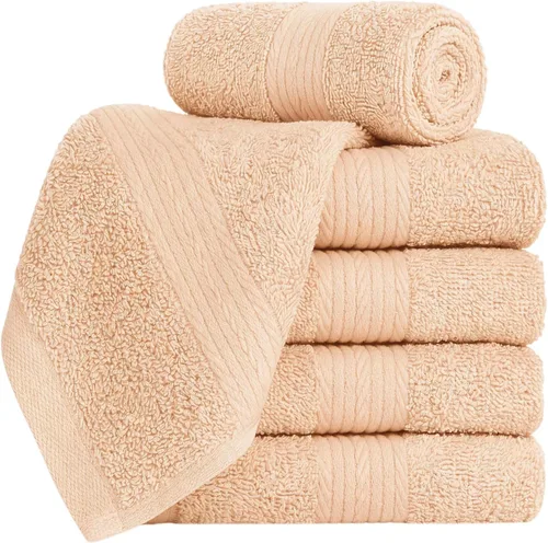 Vista 17 de Ample Decor Toallas 100% algodón de 12 x 12 pulgadas, 600 GSM, suaves y absorbentes, duraderas, juego de 10, color beige