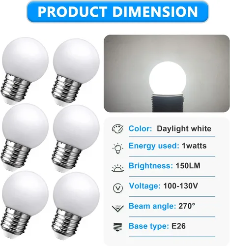 Vista 6 de Focos LED de noche Flaspar, focos LED de globo pequeños de 15W equivalentes, base de tornillo mediano E26 para baño, porche, luces de cadena al aire