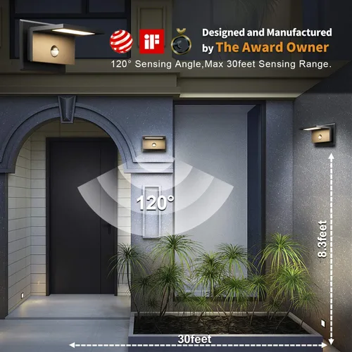 Vista 6 de Lustrlach Paquete de 2 apliques de pared para exteriores con sensor de movimiento, LED negro, IP54, impermeable, 680 lúmenes, para patio, porche