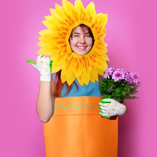Vista 7 de Hicarer Juego de 2 piezas de disfraz de flores en maceta para adultos, incluye maceta, disfraz de maceta, disfraz de girasol, sombrero de girasol
