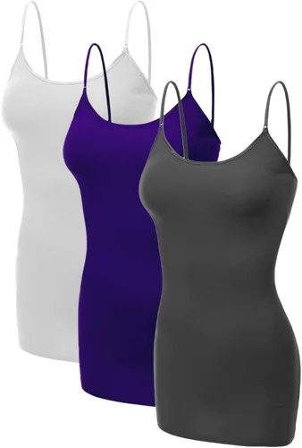 Vista 78 de Emmalise Camisola larga casual básica para mujer, con tirantes ajustables, top en capas
