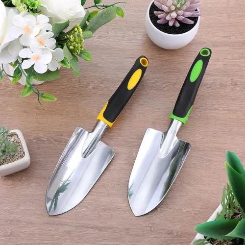 Vista 6 de 8 piezas de pala de jardín de aleación de aluminio resistente, palas pequeñas para excavar palas de mano de metal con mango TPR suave para césped